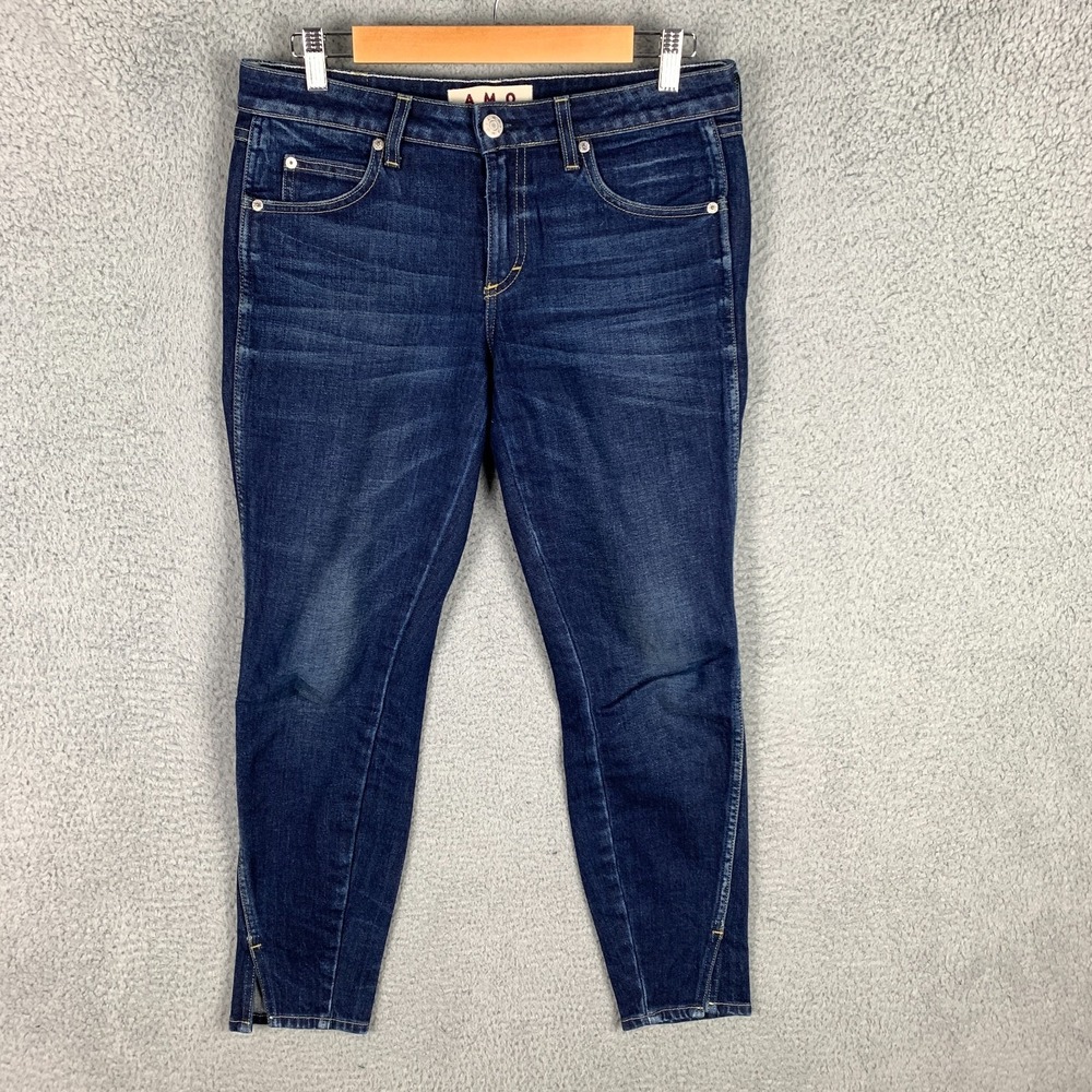 AMO Twist Jeans Women's 28 (Actual 31) True Blue Denim Skinny Split Ankle Crop